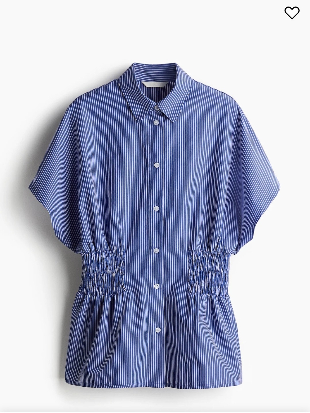 H&M Blue and White Pinstripe Short Sleeve Button-Down with Shirred Waist